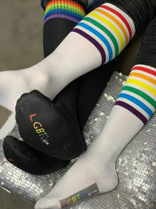 LGBTQ AF Black Neon Rainbow Tube Socks